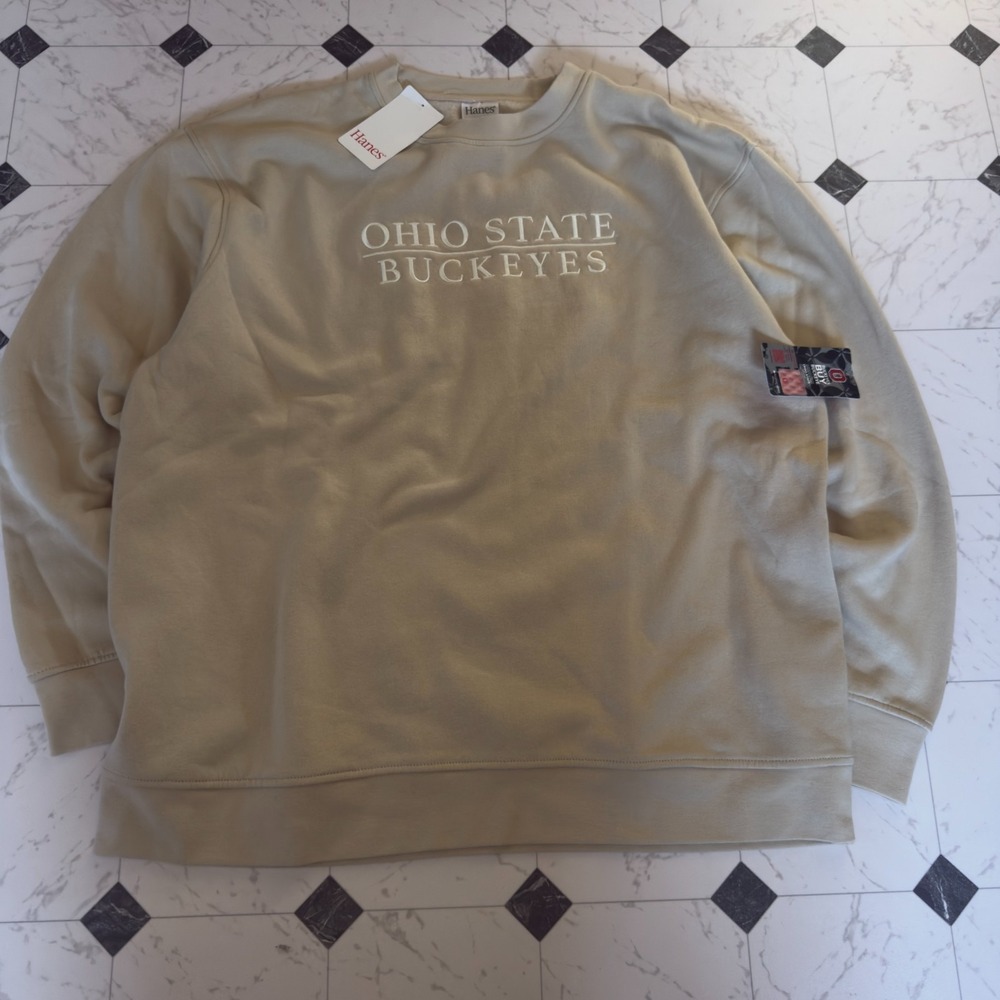 Ohio State Buckeyes Embroidered Crew Sweatshirt Cream XL NWT